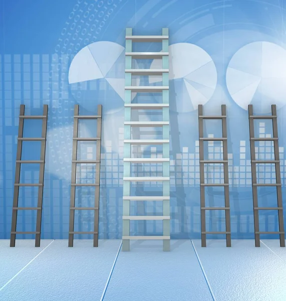 Verschillende ladders in carrièreprogressie concept - 3d rendering — Stockfoto