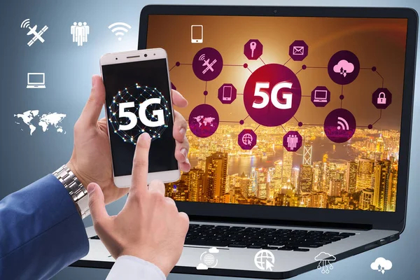 5G 모바일 기술 개념 - 인터넷의 빠른 속도 — 스톡 사진