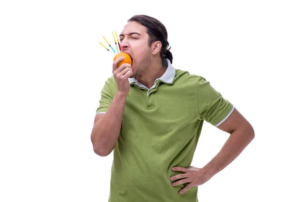 GMOフルーツと野菜のコンセプトの若い男 — ストック写真