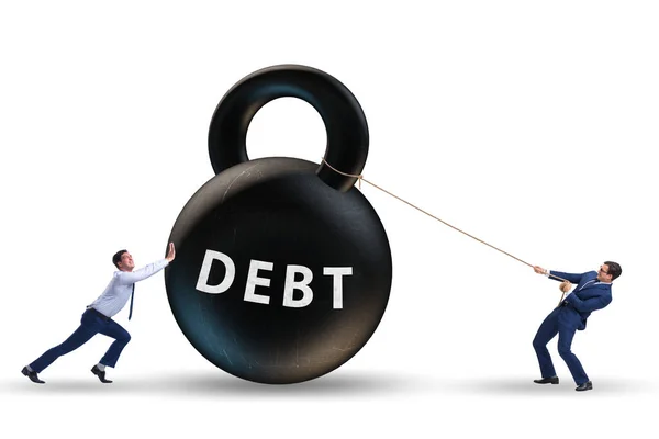 Koncepcja zadłużenia i pożyczki z biznesmenem ciągnącym kettlebell — Zdjęcie stockowe