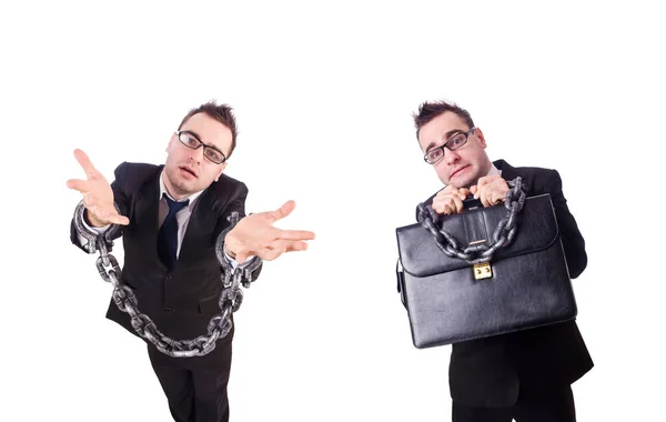 Businessman with chain isolated on the white — Stock Photo, Image