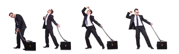 Businessman with chain isolated on the white — Stock Photo, Image