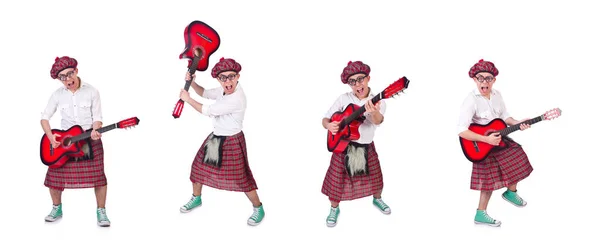 Divertente scotsman con chitarra su bianco — Foto Stock