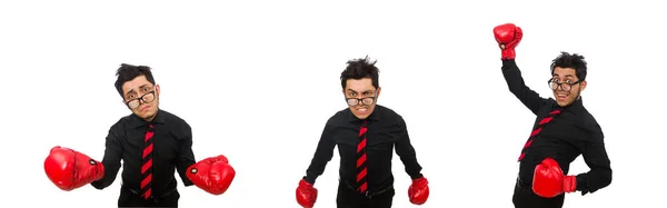 Homem de negócios com luvas de boxe vermelho — Fotografia de Stock