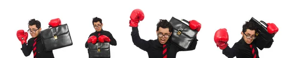 Homem de negócios com luvas de boxe vermelho — Fotografia de Stock