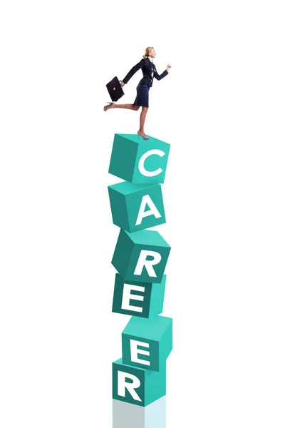 Career concept with businesswoman on top of blocks — Stock Photo, Image