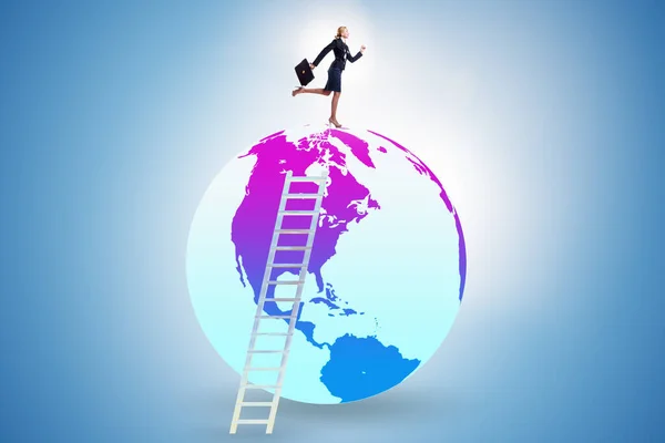 Businesswoman on top of the world — Stock Photo, Image