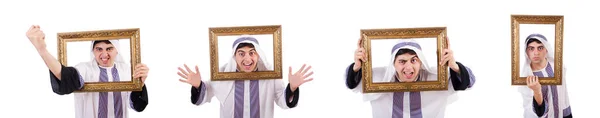 Araber mit Bilderrahmen auf Weiß — Stockfoto