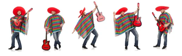 Rolig mexikanska med gitarr isolerad på vit — Stockfoto