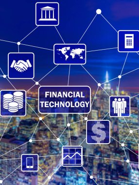 Fintech finansal teknoloji kavramına sahip akıllı şehir konsepti