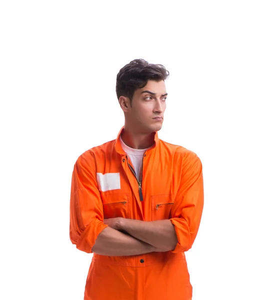 Prisonnier en robe orange isolé sur fond blanc — Photo