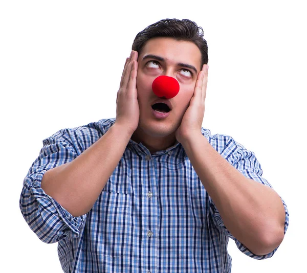 Buffo clown uomo isolato su sfondo bianco — Foto Stock