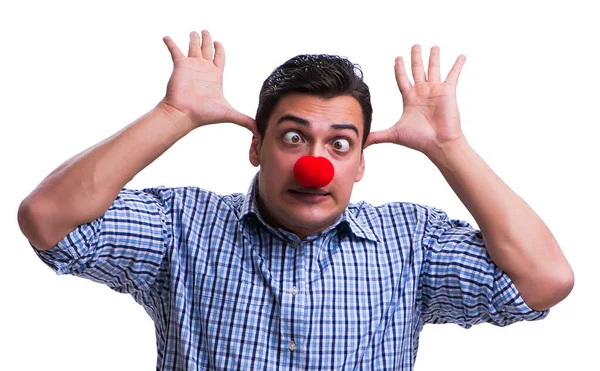 Buffo clown uomo isolato su sfondo bianco — Foto Stock