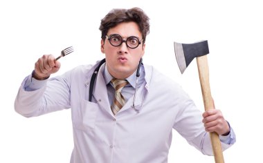 Beyaz baltalı komik doktor.