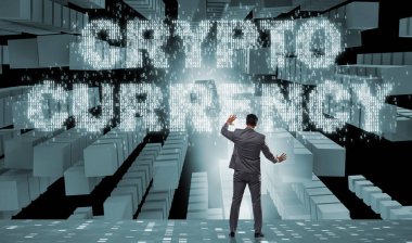 Engelleme zinciri kripto para birimi kavramında iş adamı