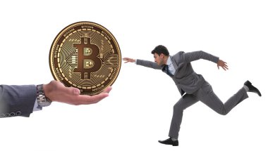 Bitcoin fiyat artışı kavramında iş adamı