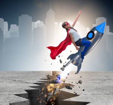 Roketle uçan süper kahraman çocuk.