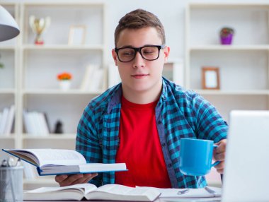 Sınavlara hazırlanan genç kız içeride masa başında ders çalışıyor.