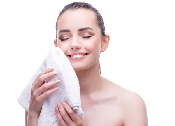 Femme dans le concept de beauté avec bain spa serviette — Photo