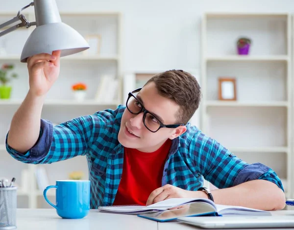 Giovane adolescente che si prepara per gli esami che studiano in una scrivania al chiuso — Foto Stock