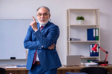 Ofiste çalışan yaşlı bir patron.