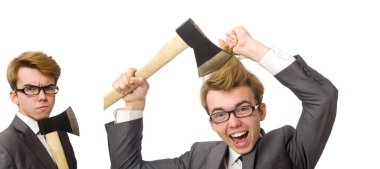 Silahlı genç iş adamı beyazlara izole edildi.