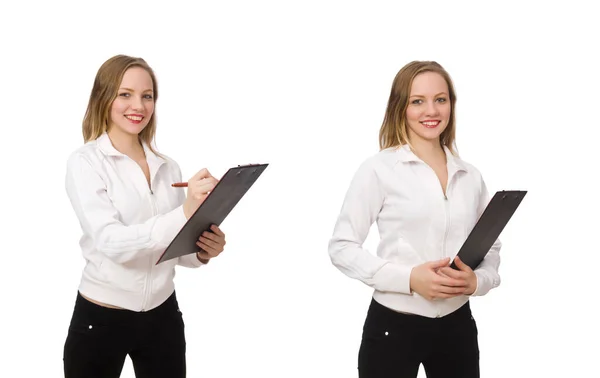 Mujer con traje deportivo aislado en blanco — Foto de Stock