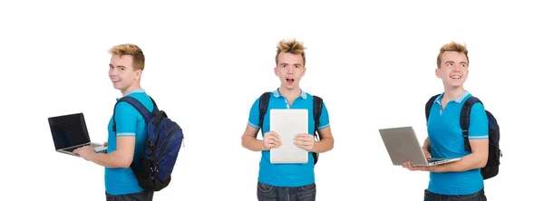 Estudante com laptop isolado em branco — Fotografia de Stock