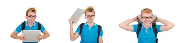 Студент с ноутбуком изолирован на белом — стоковое фото