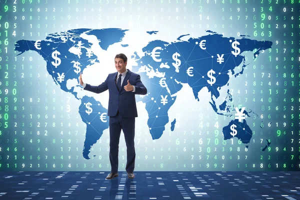 Conceito de transferência e troca de dinheiro global com empresário — Fotografia de Stock