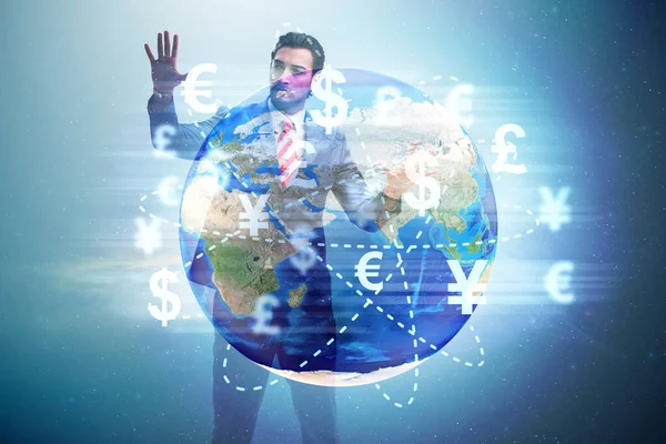 Transferencia de dinero global y concepto de intercambio con hombre de negocios — Foto de Stock