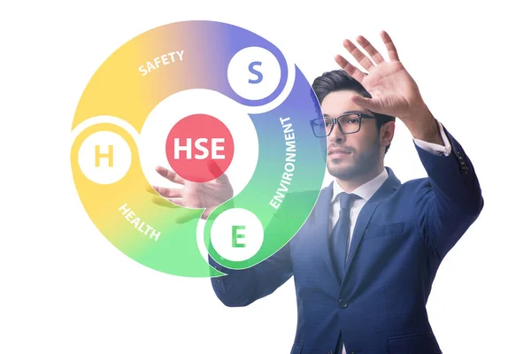 Concepto HSE con empresario presionando botón virtual —  Fotos de Stock