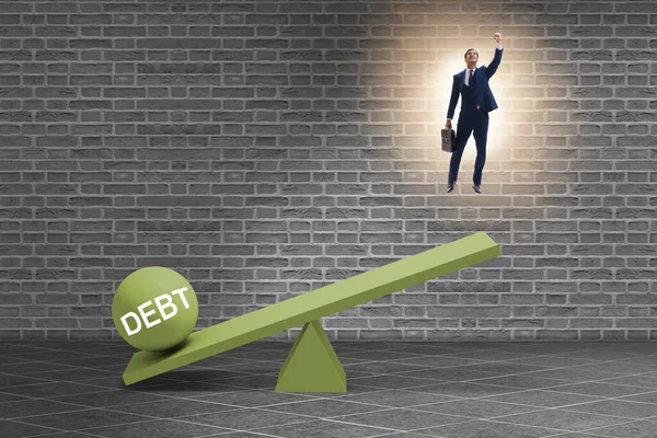 Concetto di debito e prestito con uomo d'affari e altalena — Foto Stock