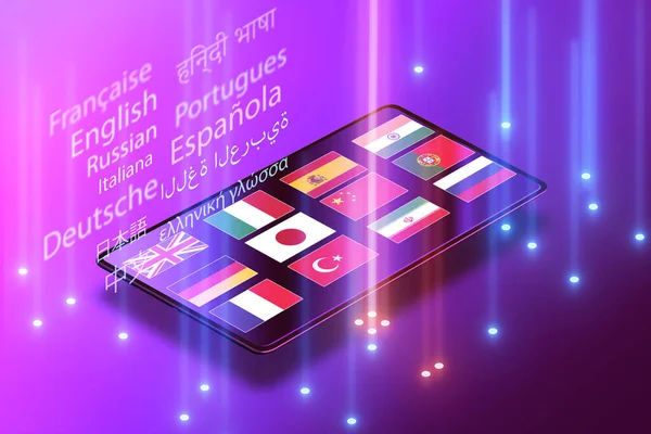 Concepto de traducción y aprendizaje de idiomas extranjeros en línea - 3d —  Fotos de Stock