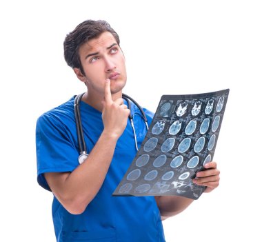 Röntgen görüntüsü olan radyolog doktor beyazı izole etti.