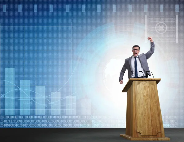 Man businessman making speech at rostrum in business concept — Stock Photo, Image