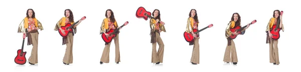 Жінка з гітарою в мексиканському одязі — стокове фото