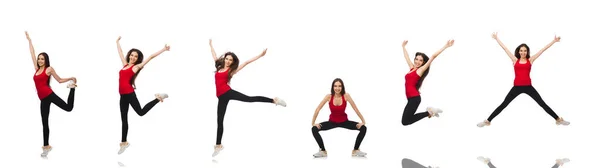 Jovem fazendo exercícios esportivos isolados em branco — Fotografia de Stock