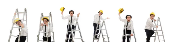 Construction worker in funny concept on white — Stock Photo, Image