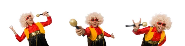 Zabawny klaun w zabawnej koncepcji odizolowany na białym — Zdjęcie stockowe
