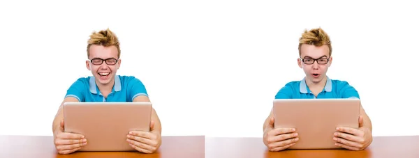 Estudante com laptop isolado em branco — Fotografia de Stock