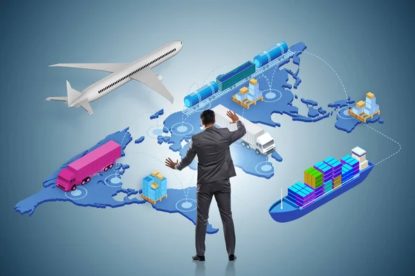 Wereldwijd logistiek concept met zakenman — Stockfoto