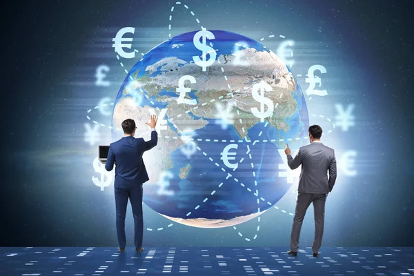 Transferencia de dinero global y concepto de intercambio con hombre de negocios — Foto de Stock