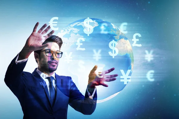 Transferencia de dinero global y concepto de intercambio con hombre de negocios — Foto de Stock