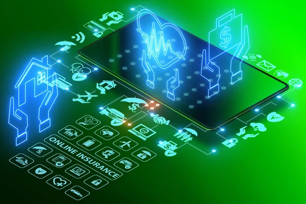 İnternetten sigorta satın alma kavramı - 3D oluşturma