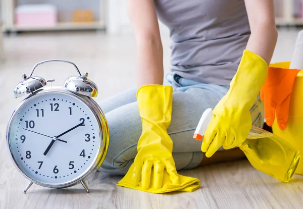 Mulher fazendo limpeza em casa — Fotografia de Stock