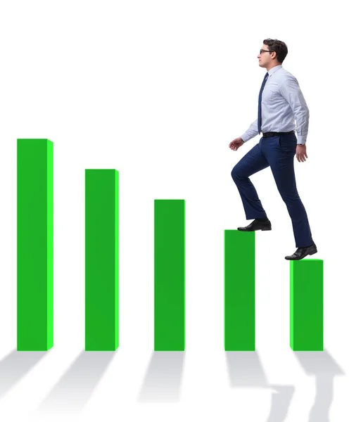 Бізнесмен піднімається на барну діаграму в концепції зростання — стокове фото