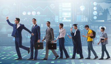 Erkeklerin aşamalarda ilerlediği iş konsepti