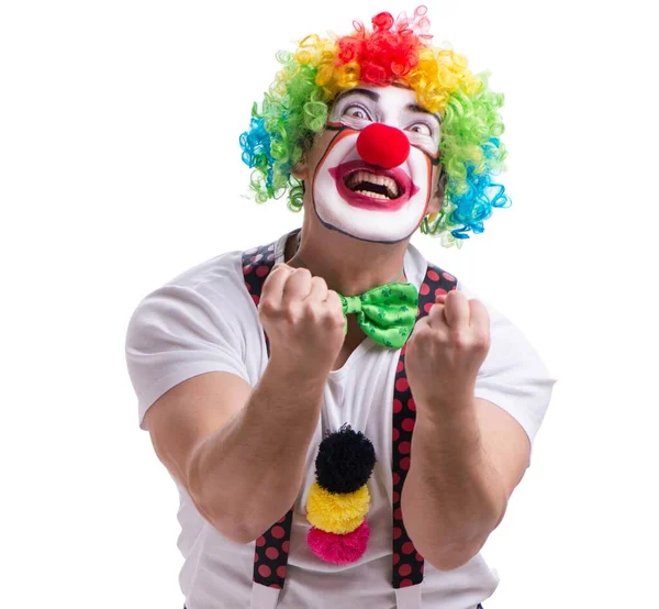 Legrační klaun se chová hloupě izolované na bílém pozadí — Stock fotografie