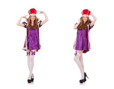 Beyaz arka planda izole edilmiş kadın kraliçe.